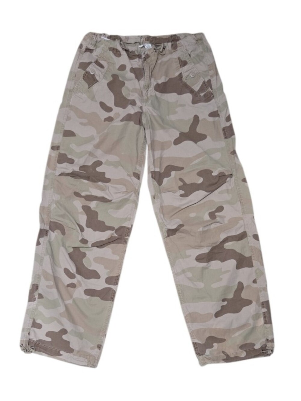 merican Eagle Baggy Cargo Parachute Pants Camo Tan Desert Size Small Low Rise
